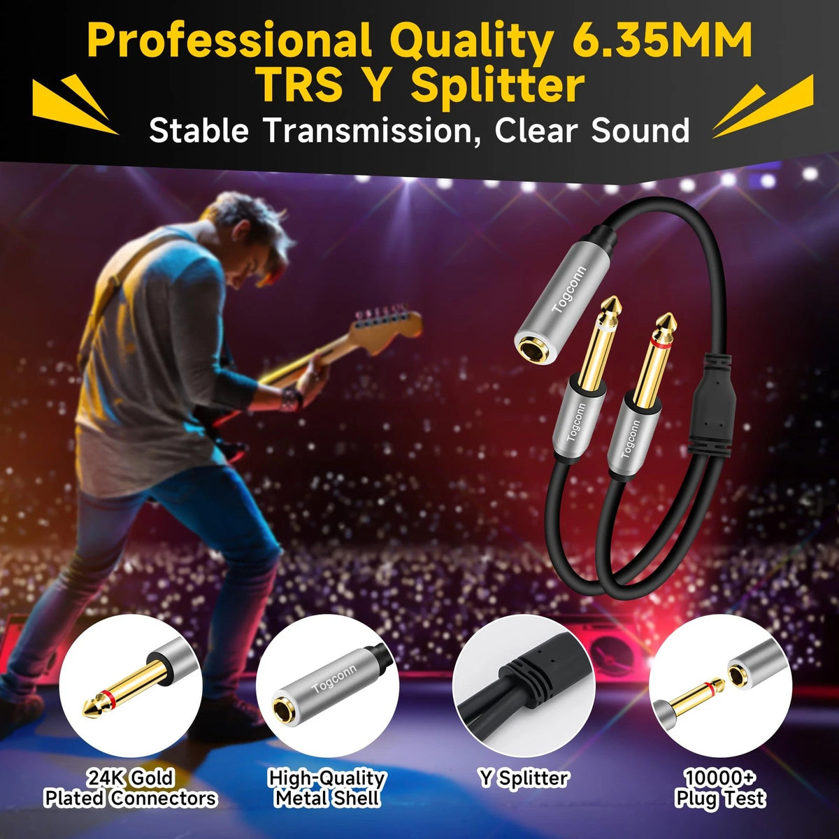1/4 inch TRS Stereo Splitter Y Adapter for