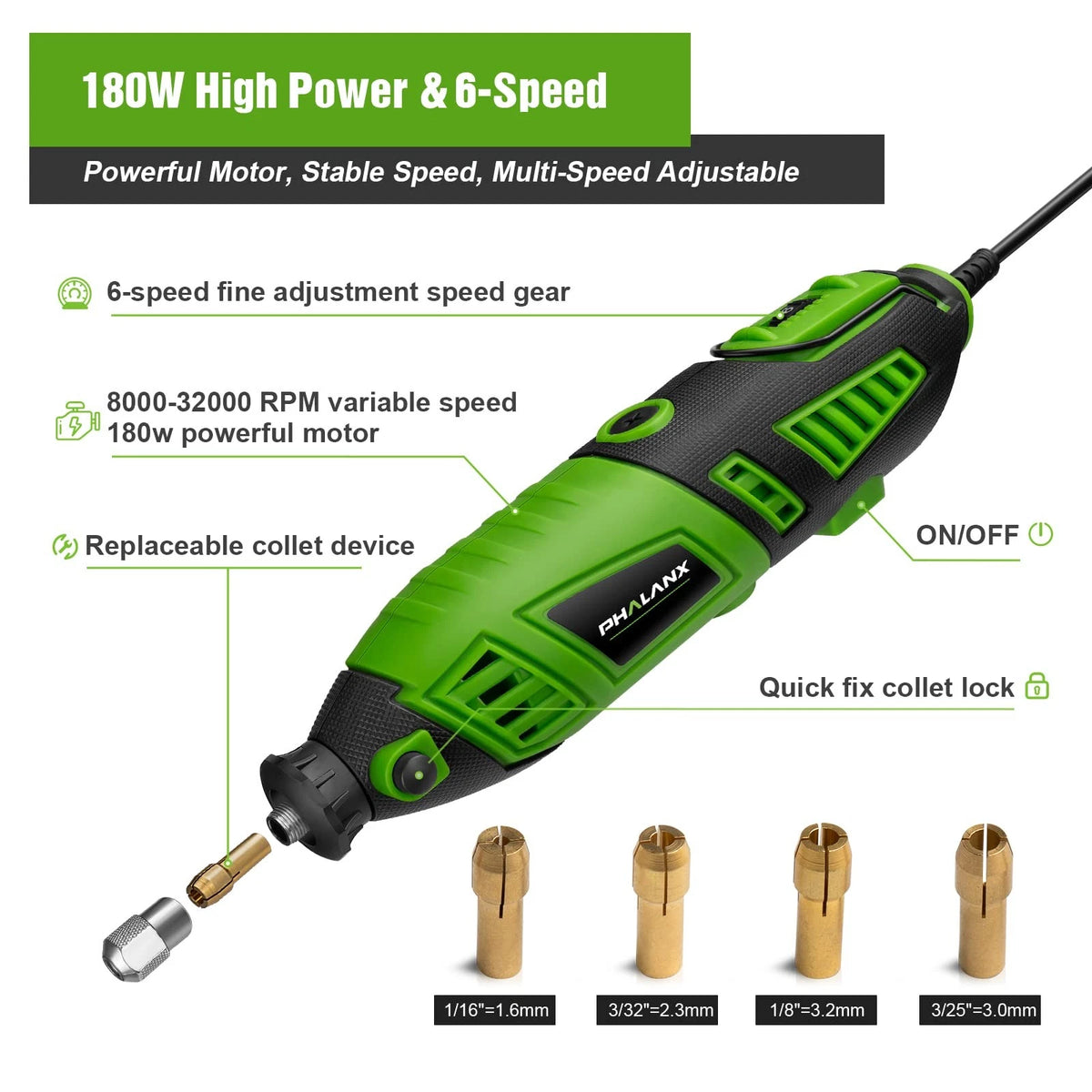 180W Rotary Tool Kit for PHALANX (Variable Speed, 139pcs)