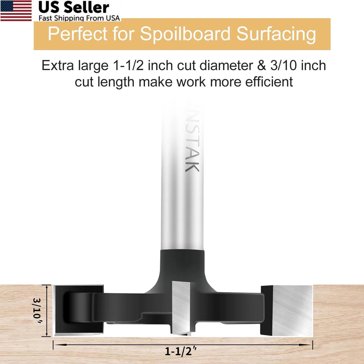 CNC Spoilboard Surfacing Router Bit for Router (1/4 Inch, 1-1/2" Cut Dia)