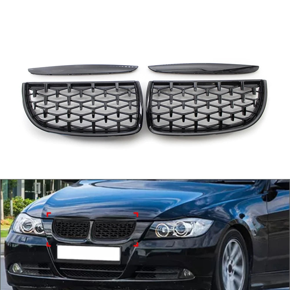 Diamond Black Front Kidney Grille for BMW 3 Series E90 E91 (2005–2008)