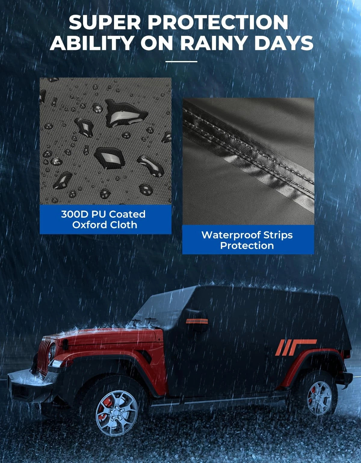 Waterproof 4-Door Cab Cover for Wrangler JK JL Unlimited (2007–2026)