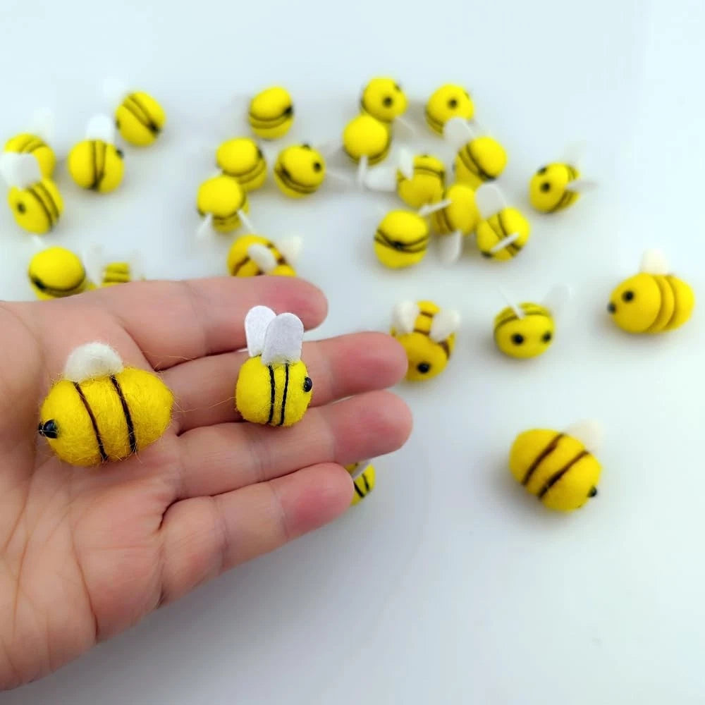 30 PCS Wool Felt Bees for Crafts Mini Bee Plush Decor