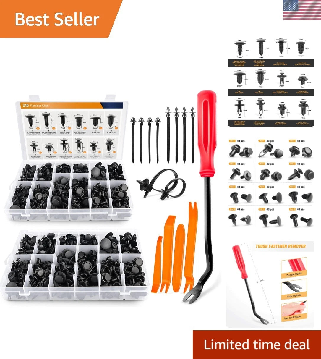 480PCS Bumper Retainer Clips & Fastener Remover Kit for Toyota GM Ford Honda