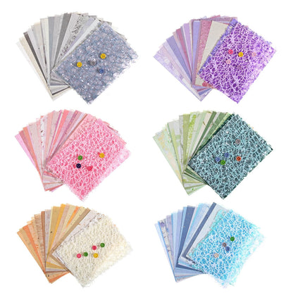 Set of 156 Textured Scrapbook Paper Sheets and Mesh Fabric Assorted