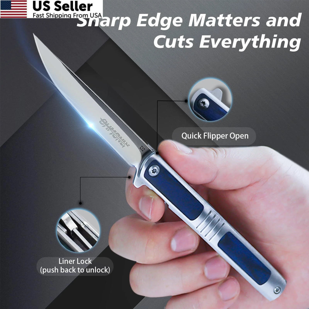 Folding Knife for Men 3.5 Inch Pocket Knife - Blue and Silver