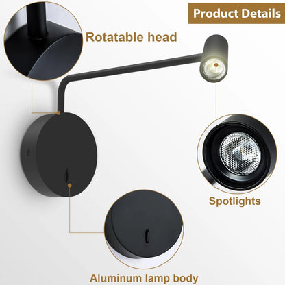 LED Wall Mounted Reading Light for Bedroom (Hardwired Sconce)