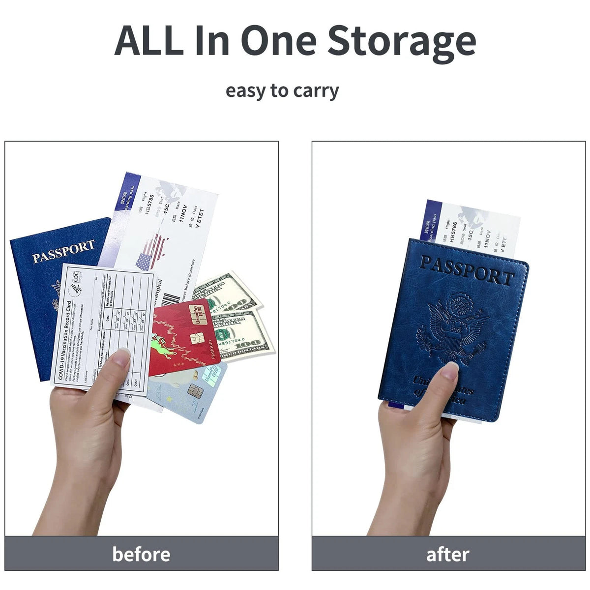 Passport Holder Cover Wallet Case RFID for Universal Use (0.3 x 4.1 x 5.5 inches)