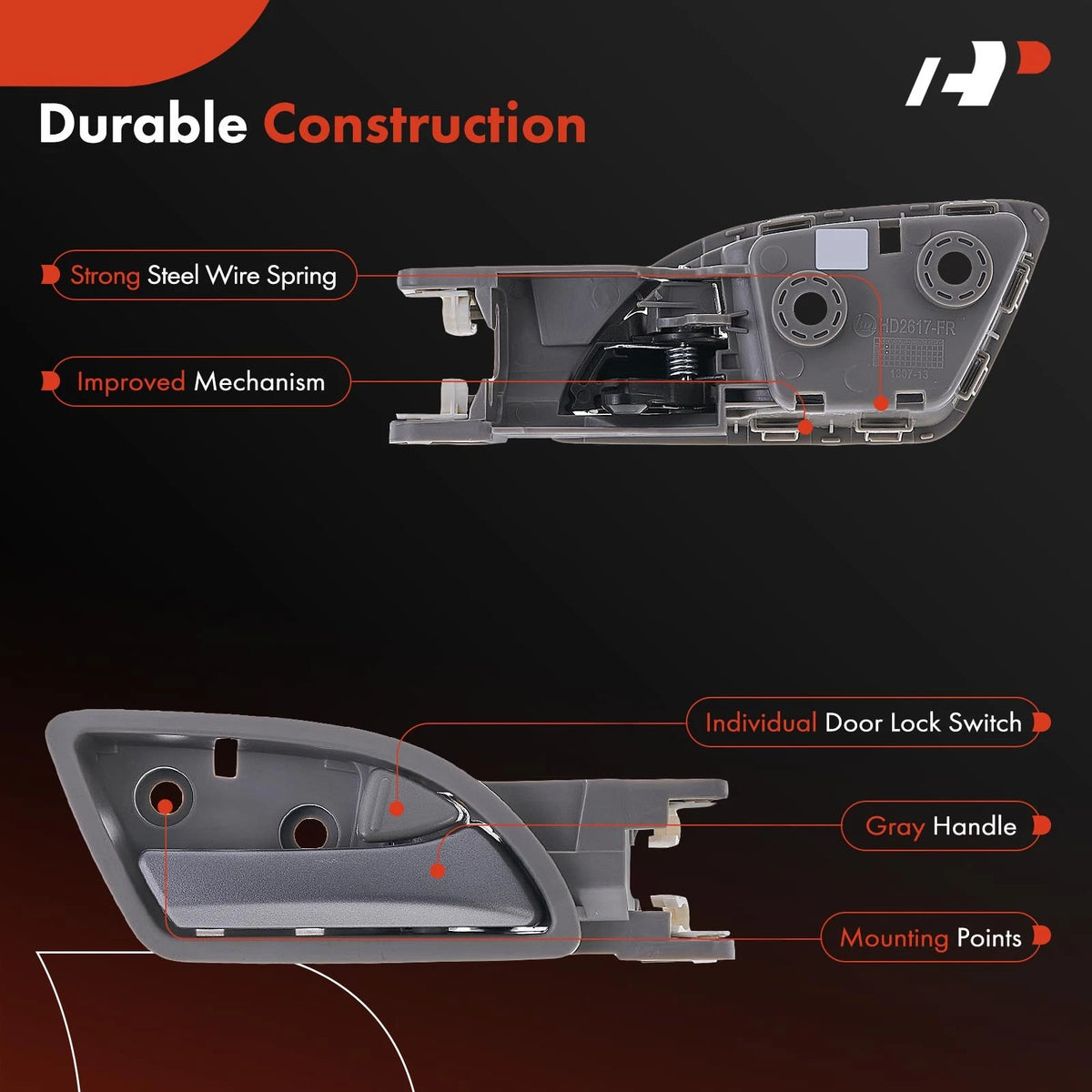 2X Front Plastic Interior Door Handle for Honda Odyssey (2011–2017) 72120-TK8-A01ZB, 72160-TK8-A01ZB, 96510