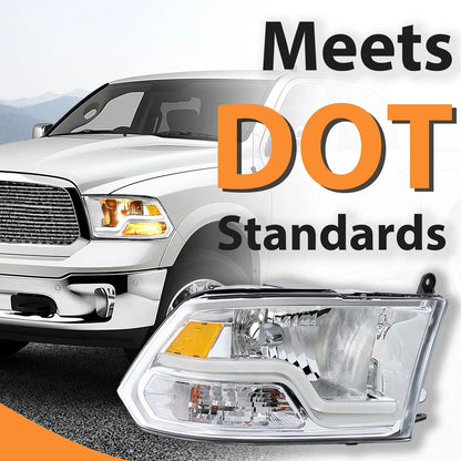 Pair LED DRL Sequential Headlights for Dodge Ram 1500 2500 3500 (2009–2018)