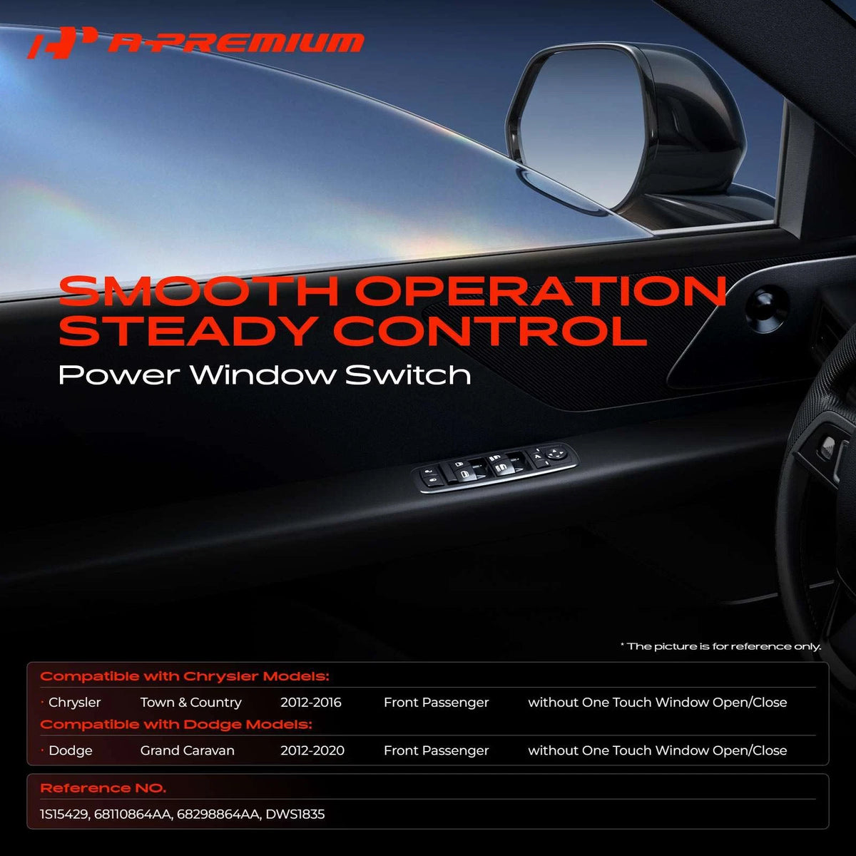 Front Right Power Window Switch for Dodge Grand Caravan (2012–2020) 68110864AA, 68298864AA, DWS1835