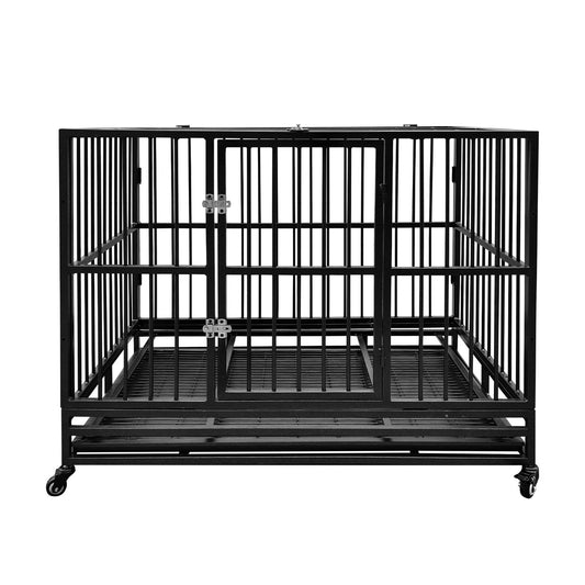Large Dog Cage Crate Kennel Portable Playpen with Tray & Wheels