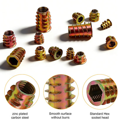 230 PCS Hex Socket Threaded Insert Nuts Kit M4-M10 for Wood Furniture DIY