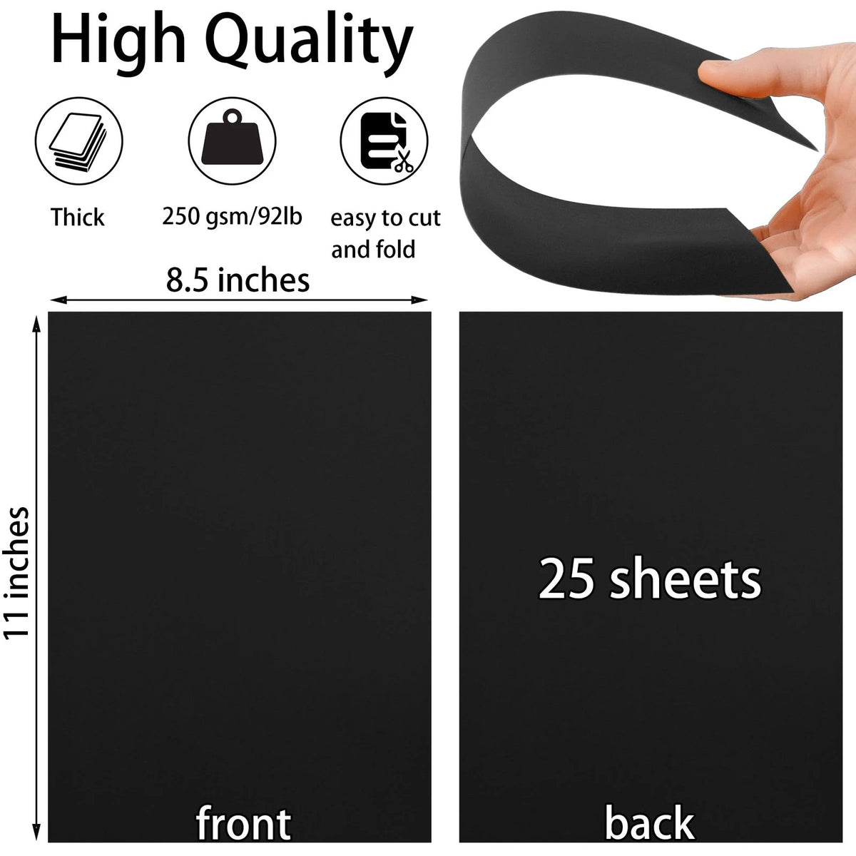 25 Sheets Black Cardstock Paper 8.5" x 11"