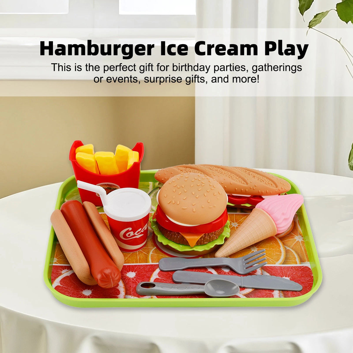 2X Hamburger Ice Cream Play Food Set for Kids - T007-029