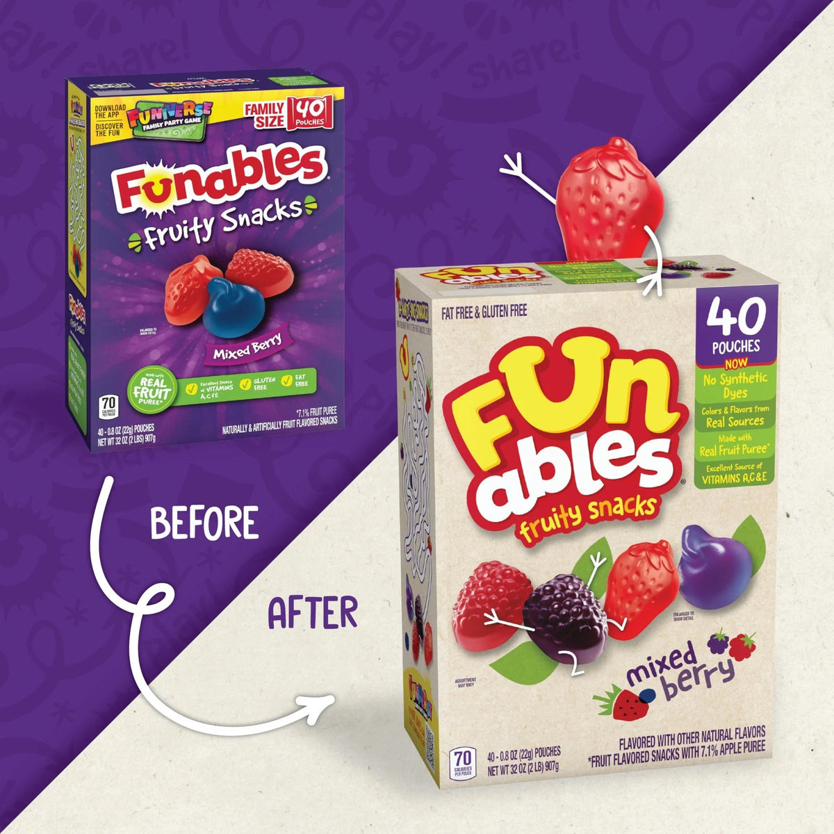 Set of 40 Funables Fruity Snacks, Mixed Berry Flavor, 32 oz
