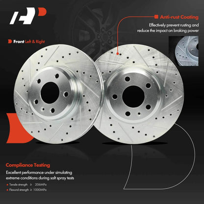 Set of 2 Front Drilled Brake Rotors & Pads for Audi A4 Quattro A5 (D1897, 0857105)