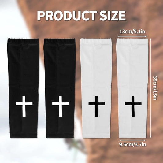 2 Pairs Cooling Compression Arm Sleeves for Faith Cross Design