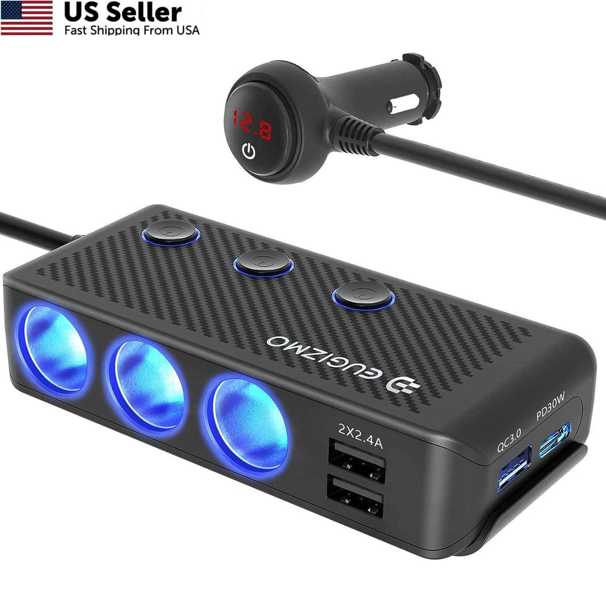 3 Socket Cigarette Lighter Plug Splitter for Car (200W)