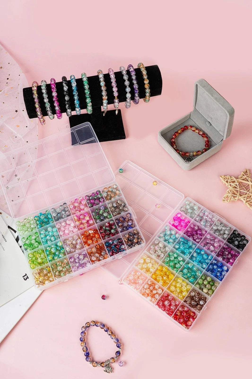 1300PCS 8mm Mixed Crackle Glass Beads for Bracelets Making