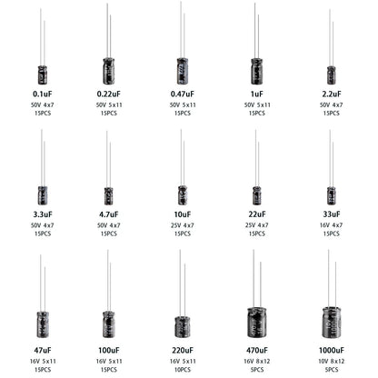 200PCS Electrolytic Capacitor Kit for Various Applications (0.1uF - 1000uF)
