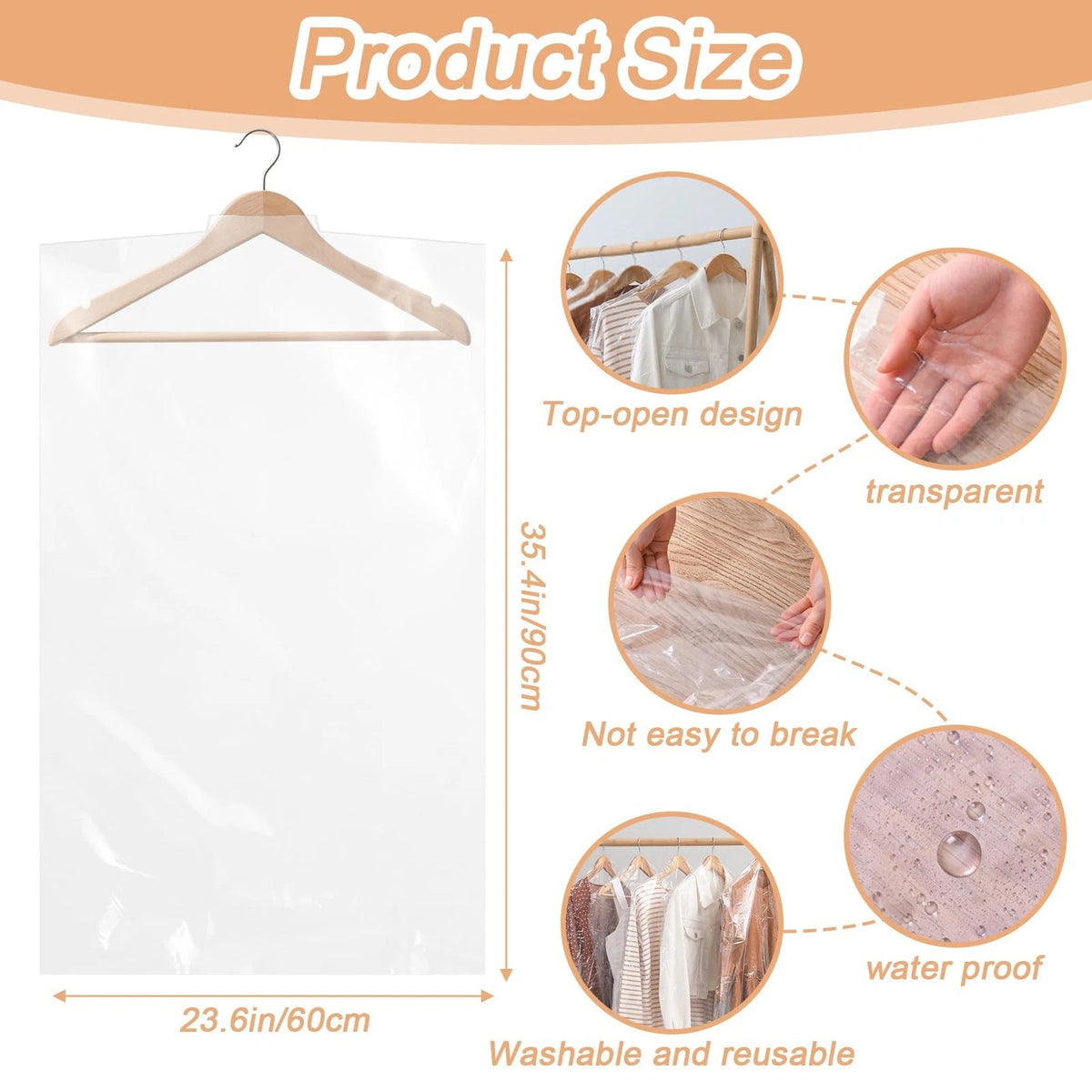 30 Pack Garment Bags for Hanging Clothes - Clear