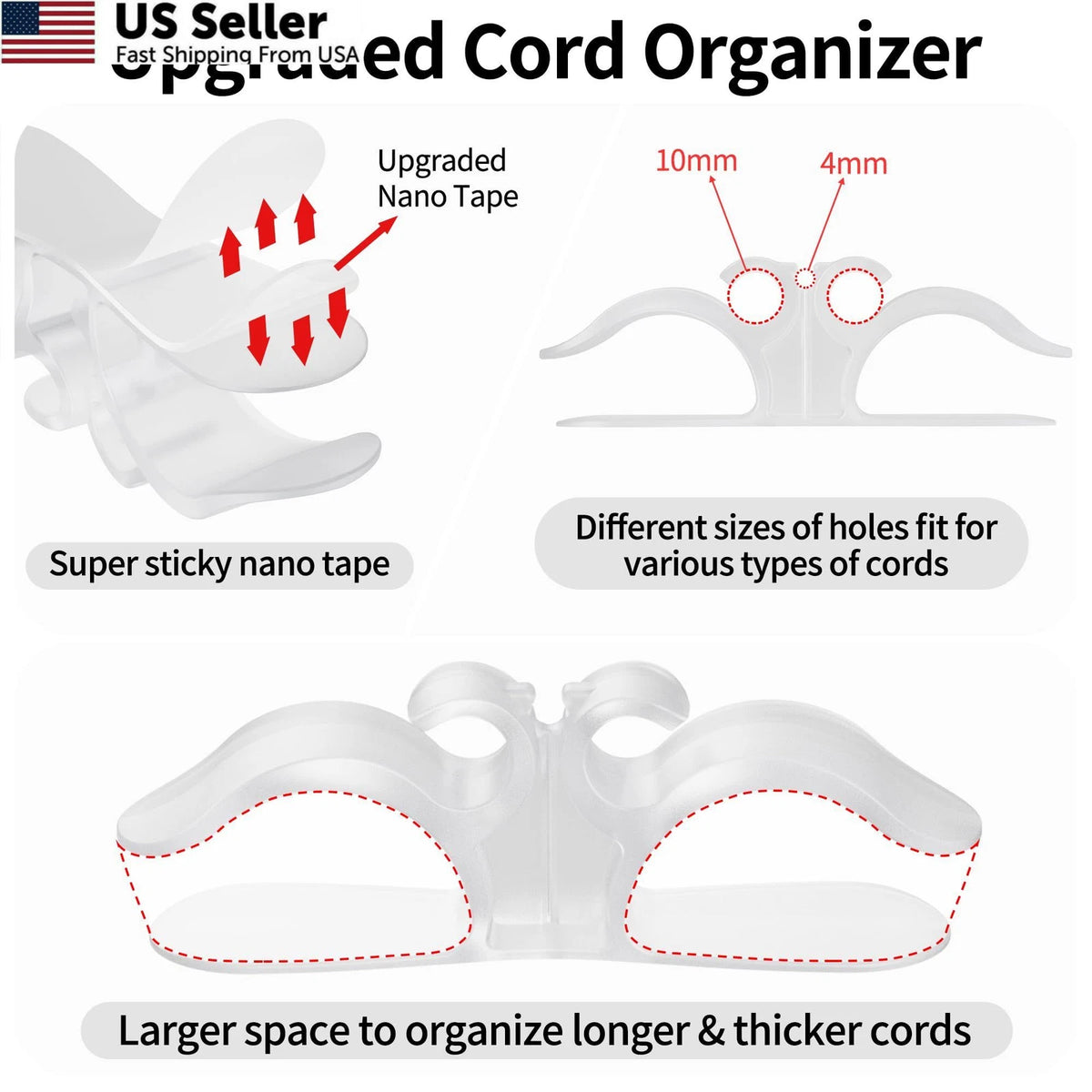 6X Clear Cord Organizer for Appliances (Clear-6PACK)