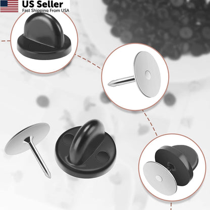 2X Rubber Blank Pin Backs for Butterfly Clutch Holders - Black