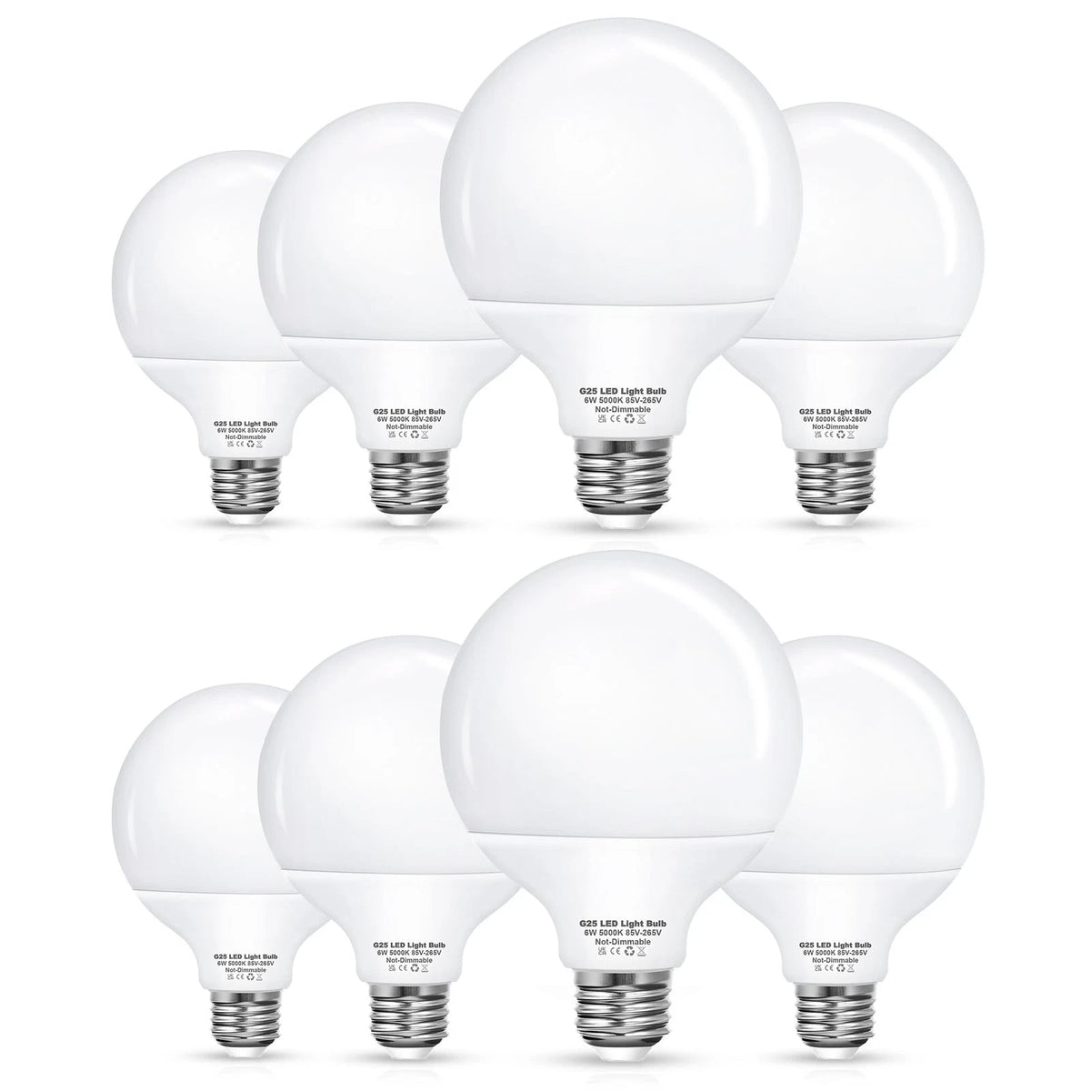 8 Pack G25 LED Globe Bulbs for Bathroom Vanity Mirror (60W)