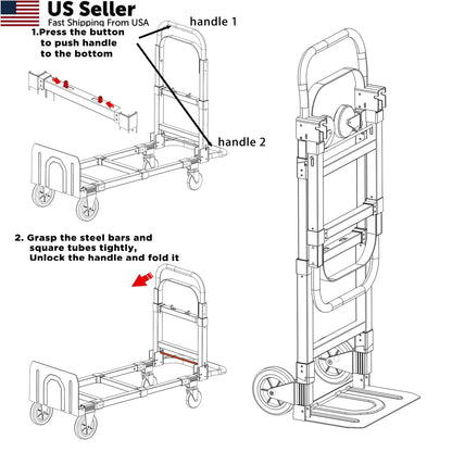 3 in 1 Convertible Hand Truck Dolly Cart for (500lbs)