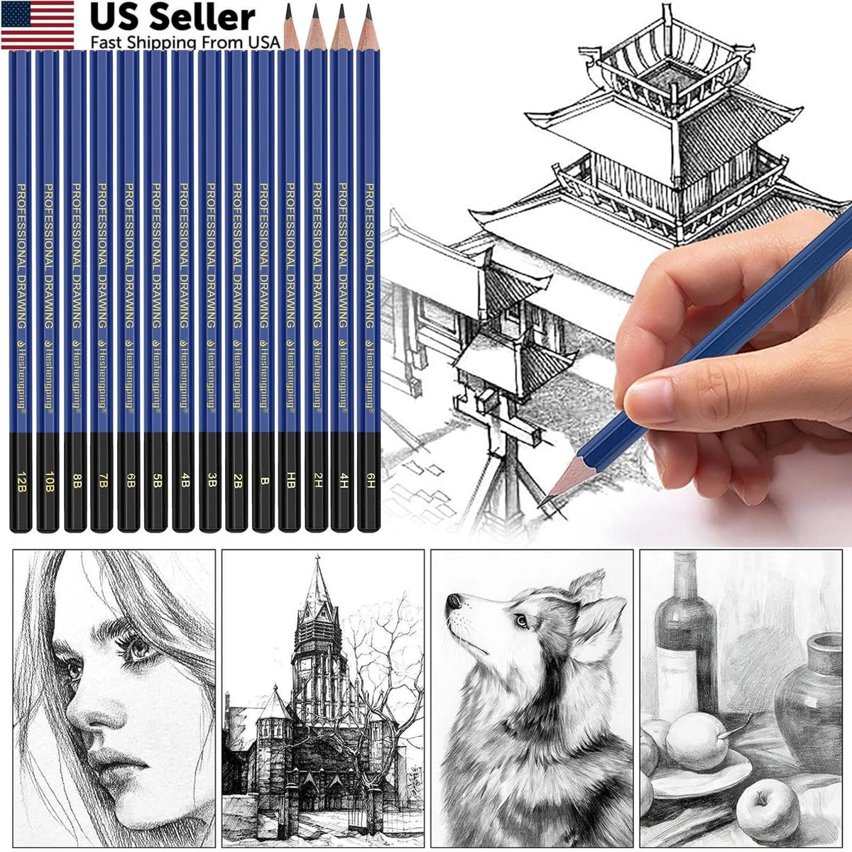 14 PCS Drawing Sketching Graphite Pencil Kit for Artists