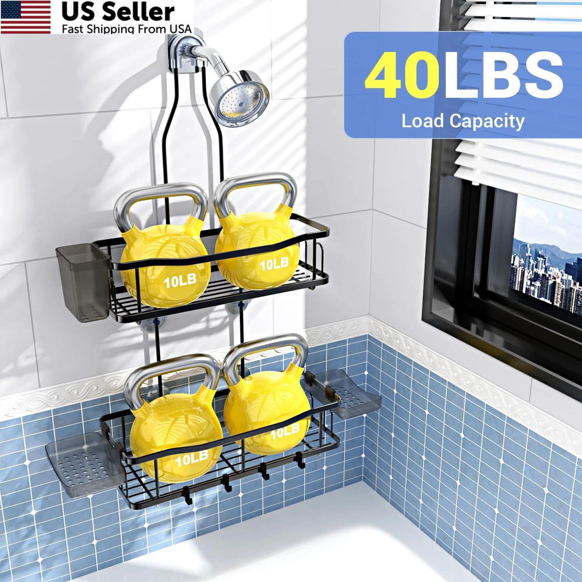 Hanging Shower Caddy Organizer for Bathroom - Rustproof Shelf, Black
