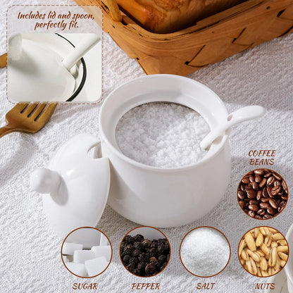 7oz Ceramic Sugar Bowl with Lid and Spoon for Farmhouse Decor