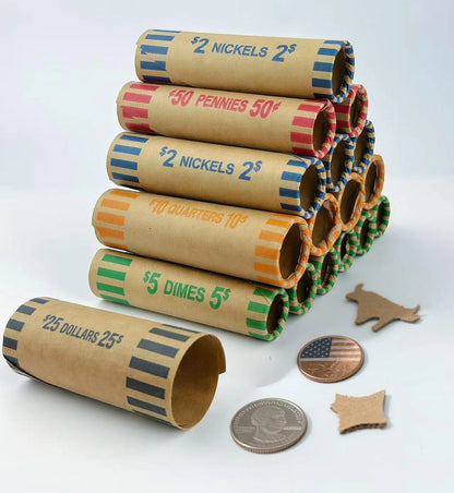 110 Pcs Assorted Preformed Coin Wrappers - Red, Green, Blue, Orange