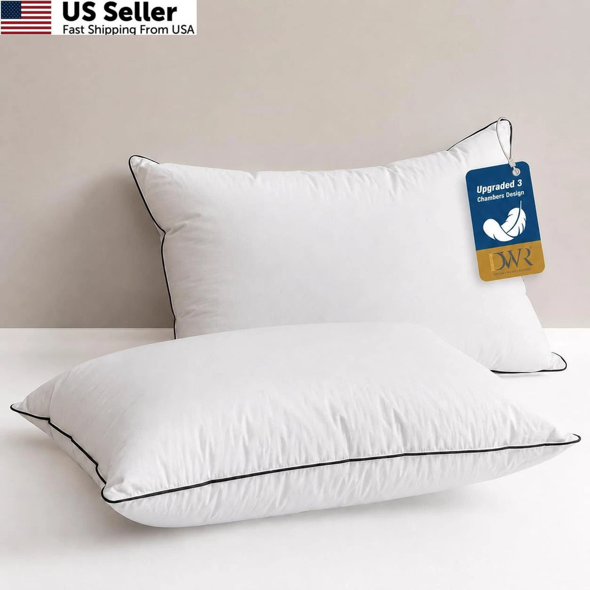 Pack of 2 Goose Feather Down Pillows for Standard Size