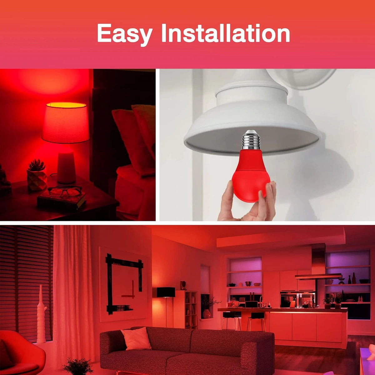 2X LED Red Light Bulb A19 for Various Applications (60W Equivalent)