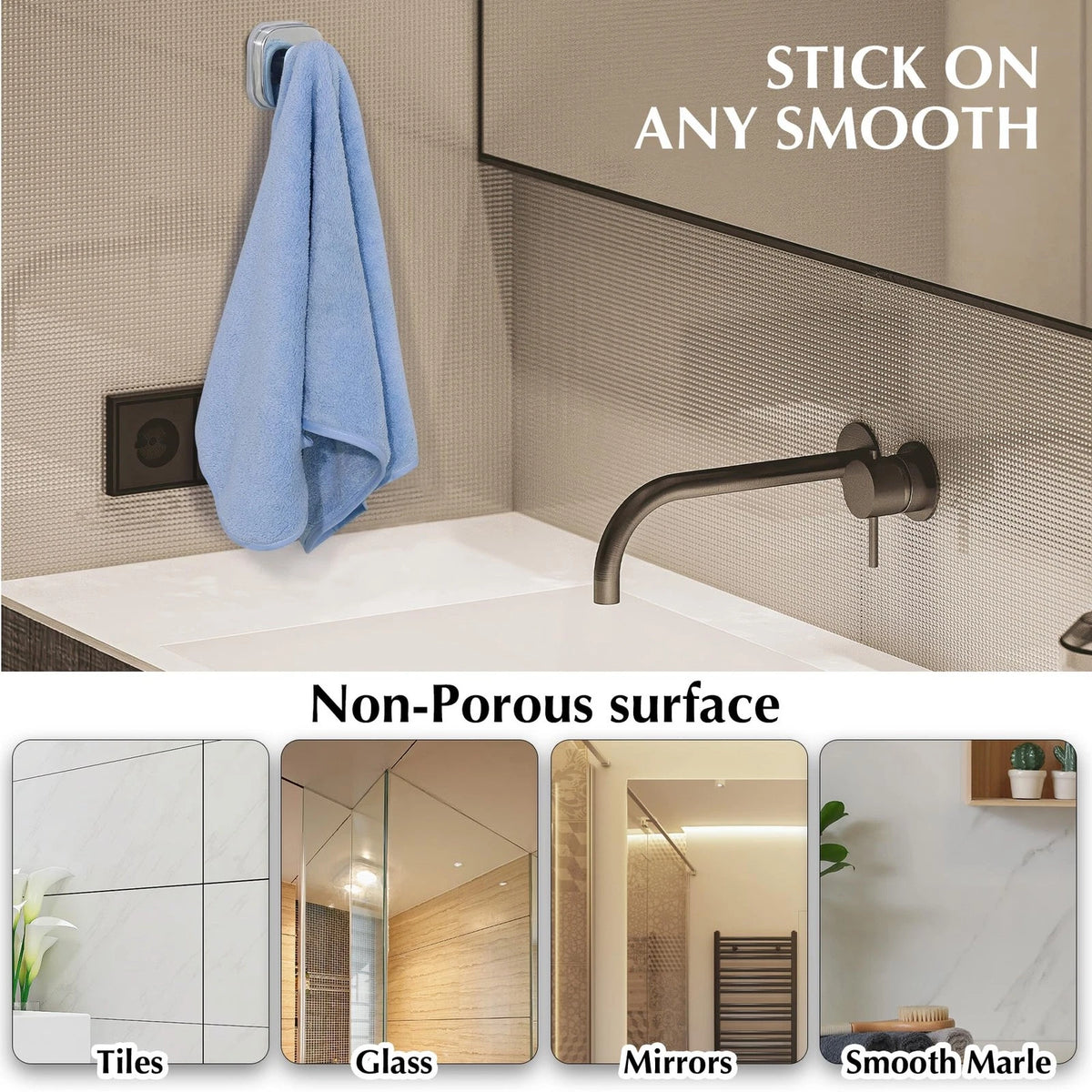 Set of 4 Suction Cup Hooks for Shower - Reusable Chrome Polished