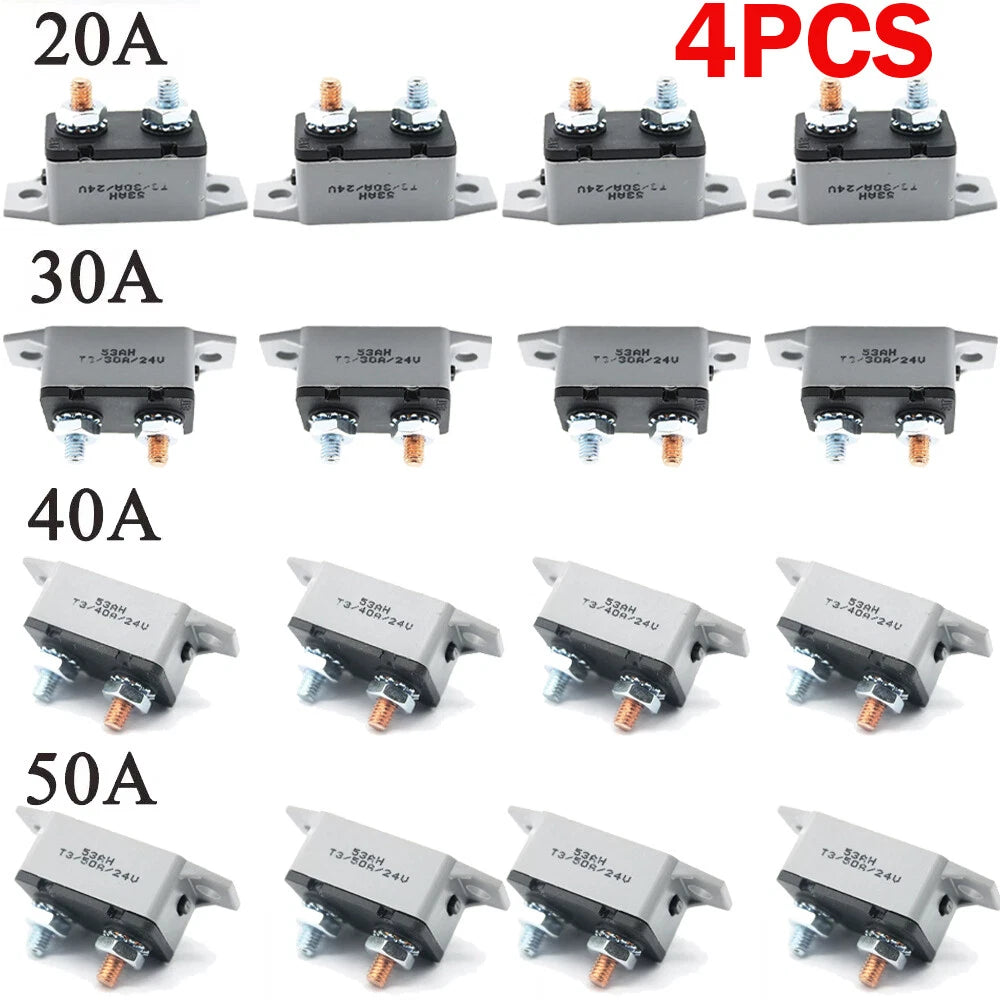 4PC 20-50A 12V Circuit Breaker Stud Type Manual Reset Fuse