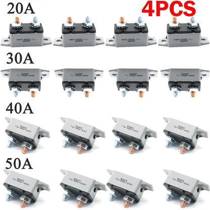 4PC 20-50A 12V Circuit Breaker Stud Type Manual Reset Fuse