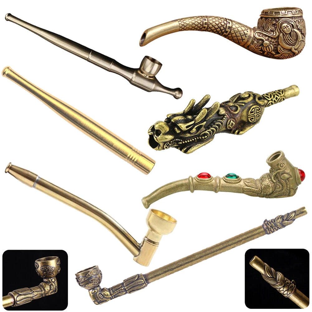Vintage Brass Pipe Tobacco Smoking Pipe Holder Handicraft Gift