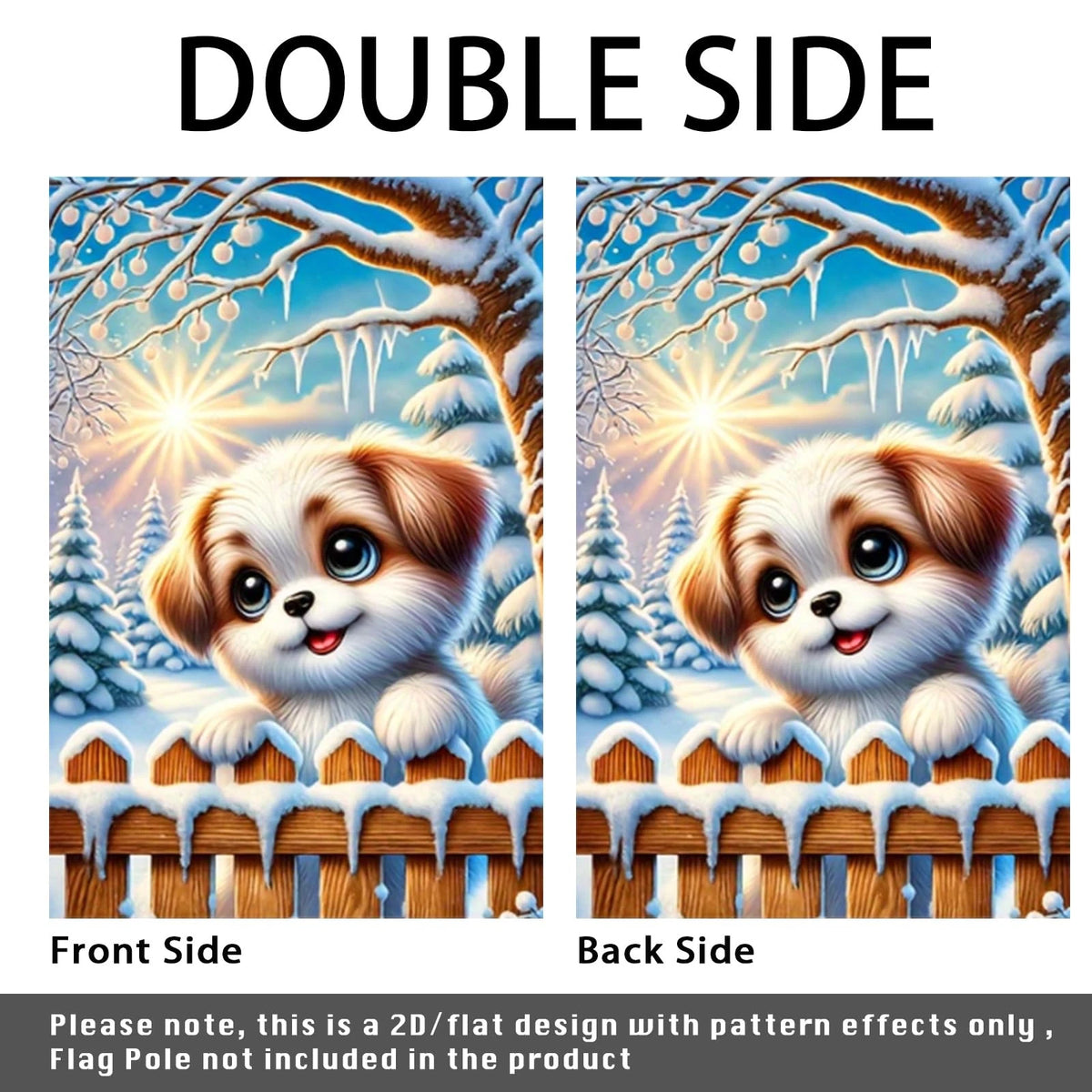 Winter Garden Flag 12x18 Inch Double-Sided Puppy on Snowy Fence