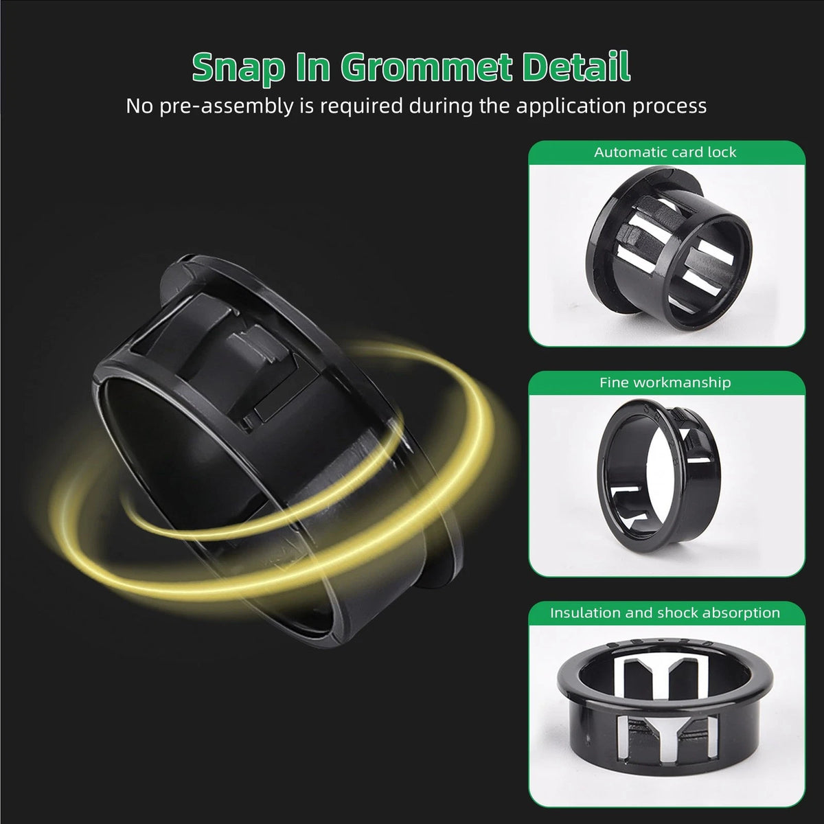 2" Black Snap-in Knockout Insulating Bushing Grommets for Various Applications