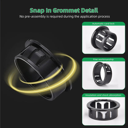2" Black Snap-in Knockout Insulating Bushing Grommets for Various Applications