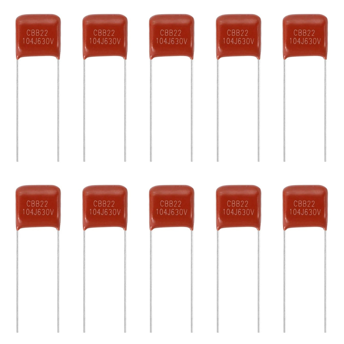 100pcs CBB22 Capacitor 630V 104J 0.1UF Metallized Polypropylene