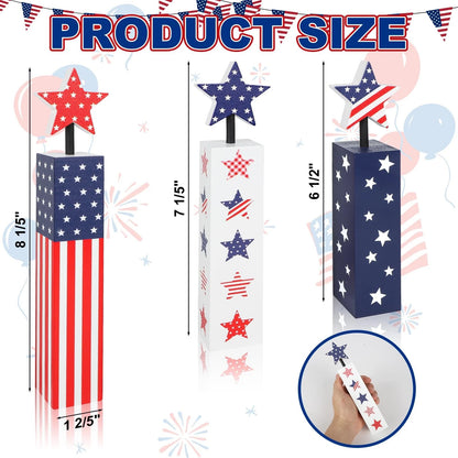 Set of 4 Red White Blue Wooden Patriotic Decorations for Memorial Day