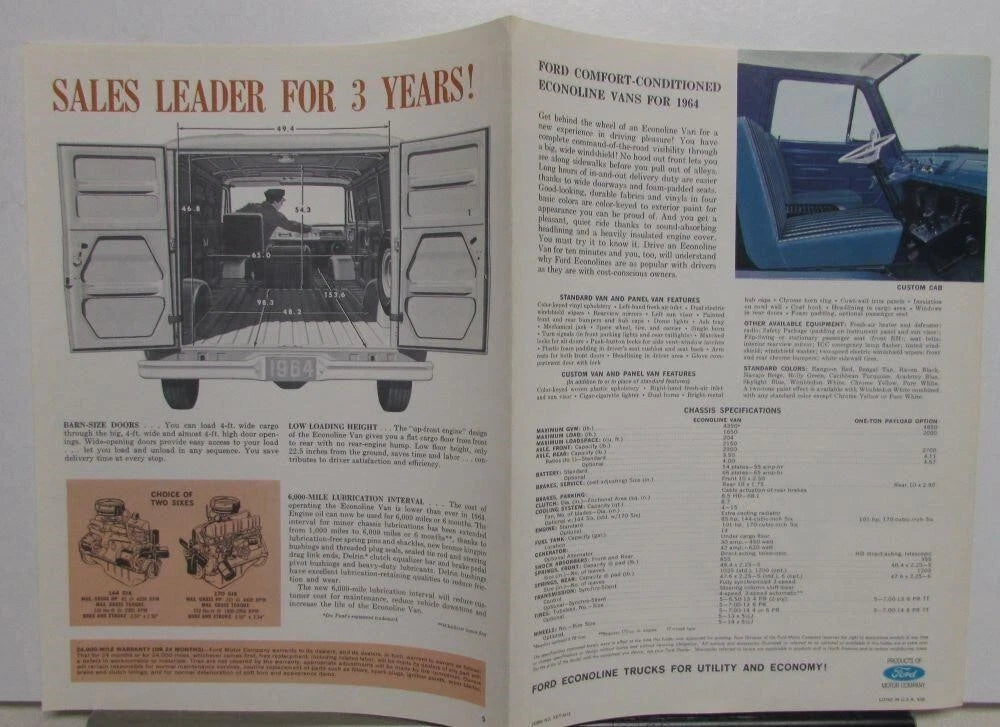Sales Brochure Folder for 1964 Ford Econoline Van Truck