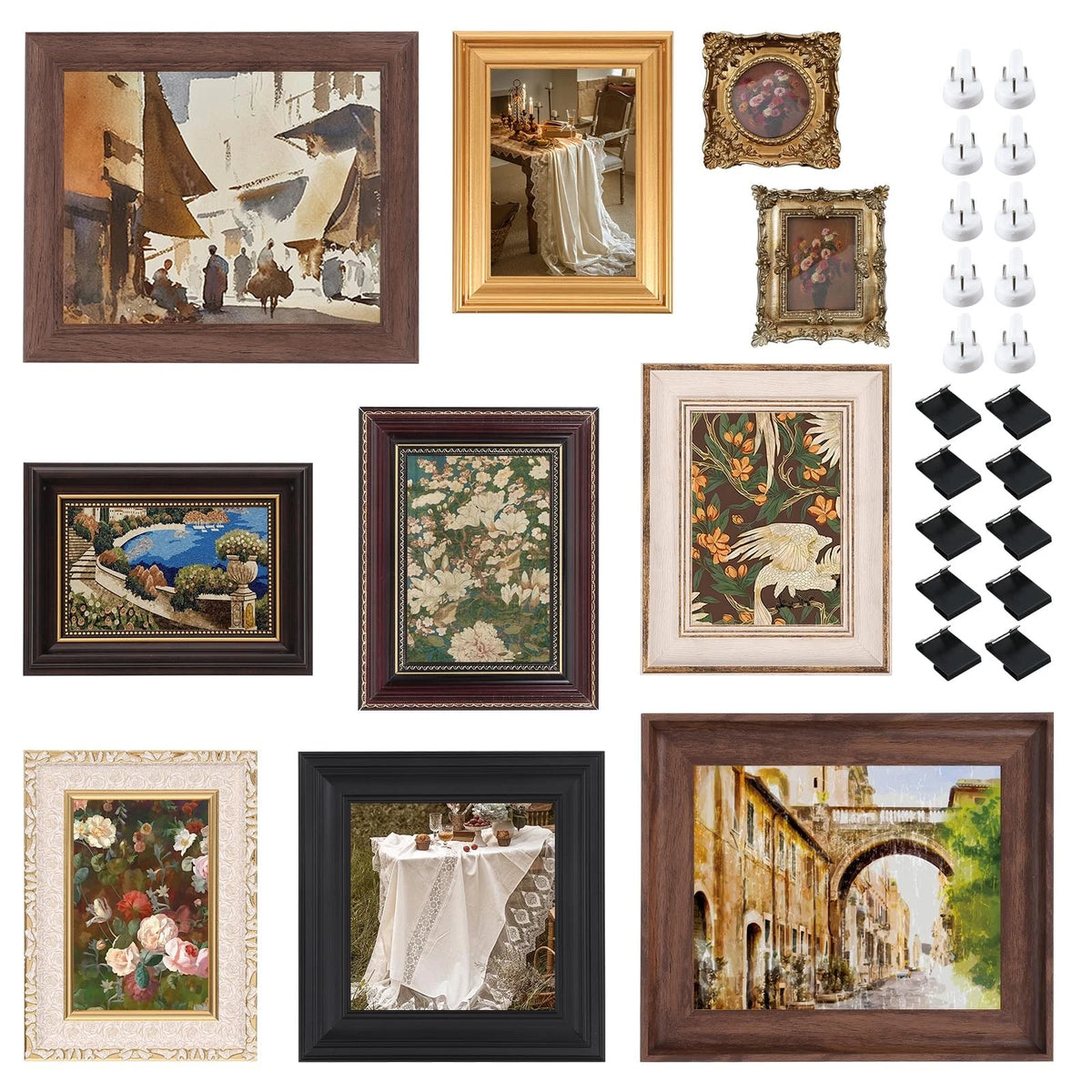 10 Pack Vintage Picture Frames for Wall or Tabletop Display