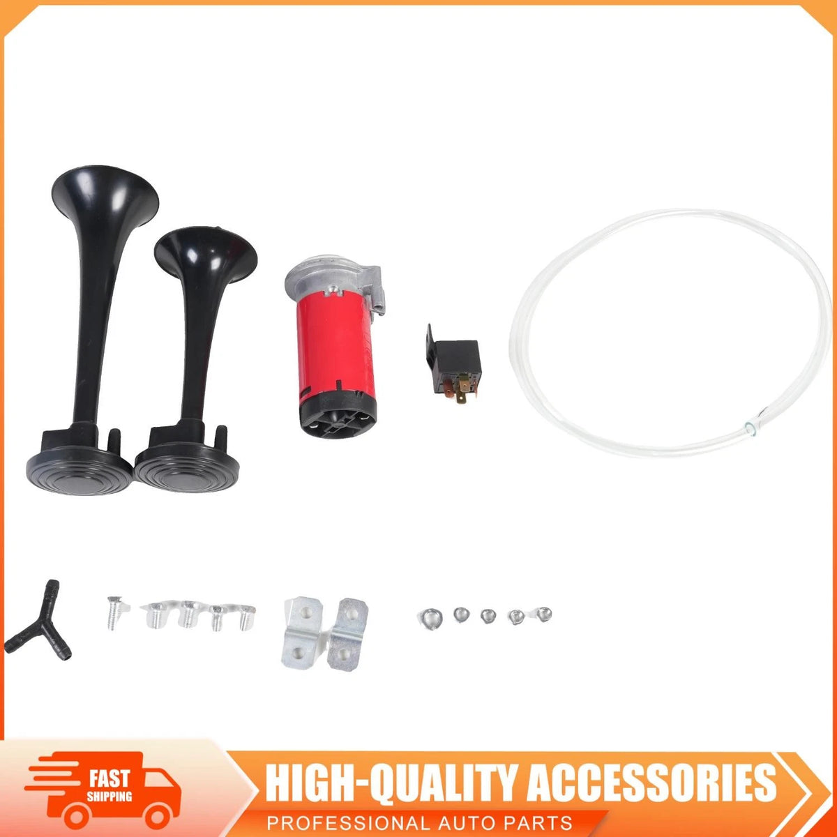 2X 12V 130DB Loud Dual Trumpet Air Horn Compressor Kit for Car Truck EH0003