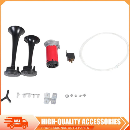 2X 12V 130DB Loud Dual Trumpet Air Horn Compressor Kit for Car Truck EH0003
