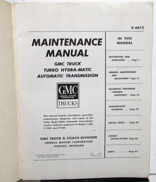 Turbo Hydra-Matic Auto Transmission Service Manual for GMC Trucks (1966)