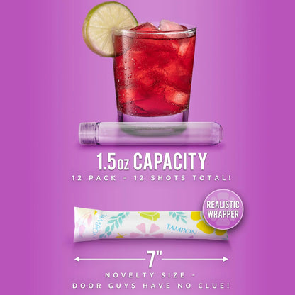 12 Pack Tampon Flasks for Hidden Alcohol (1.5 oz, Clear)